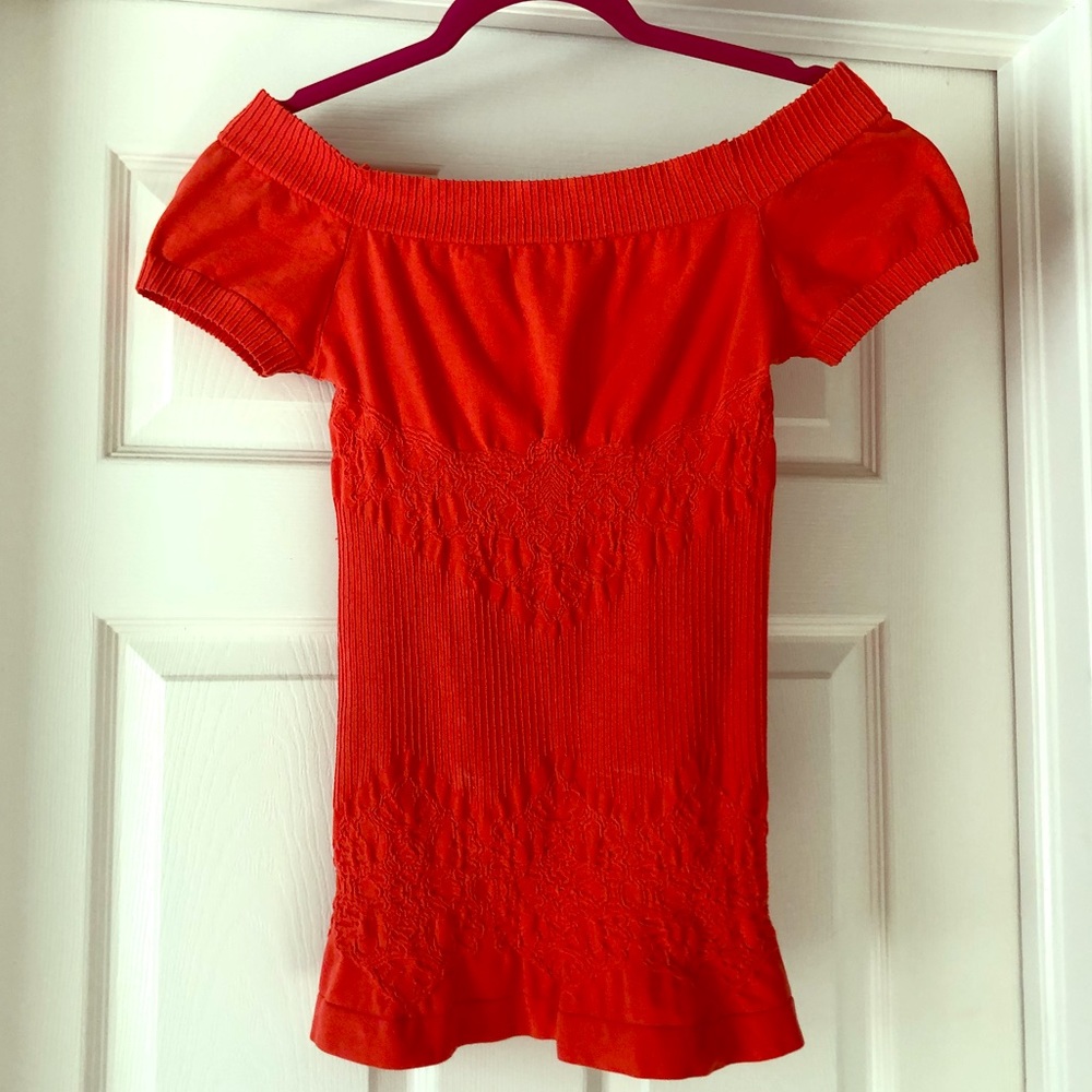 Arden B. Off The Shoulder Red Orange Top